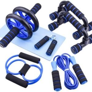 AERLANG 7-IN-1 Ab Roller Wheel Set With, 2 Push-up Bars, Resistance Band, Skipping Rope, Hand Grip And Knee Pad