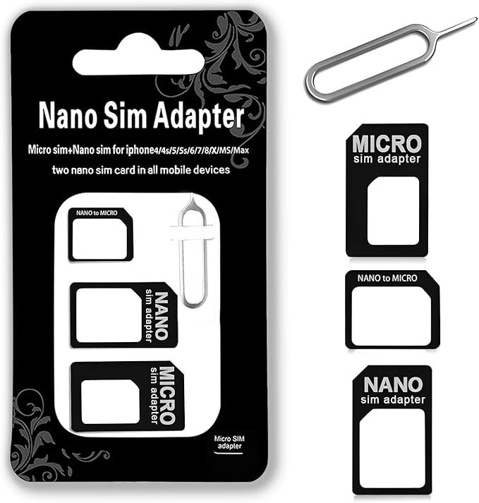 MYHOGOOD 4 in 1 Sim Card Adapter Kit, Nano Micro Standard SIM Converter Kit, Restoring SIM Card Holder with SIM Ejector Pin for Old Model Mobile Phone