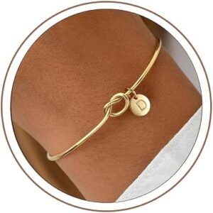 Turandoss Gold/Silver Initial Bracelets for Women - Dainty 14K Gold Plated Knot Letter A-Z Initial Bracelet Personalized Cuff Bangle Jewelry Birthday Gifts for Women