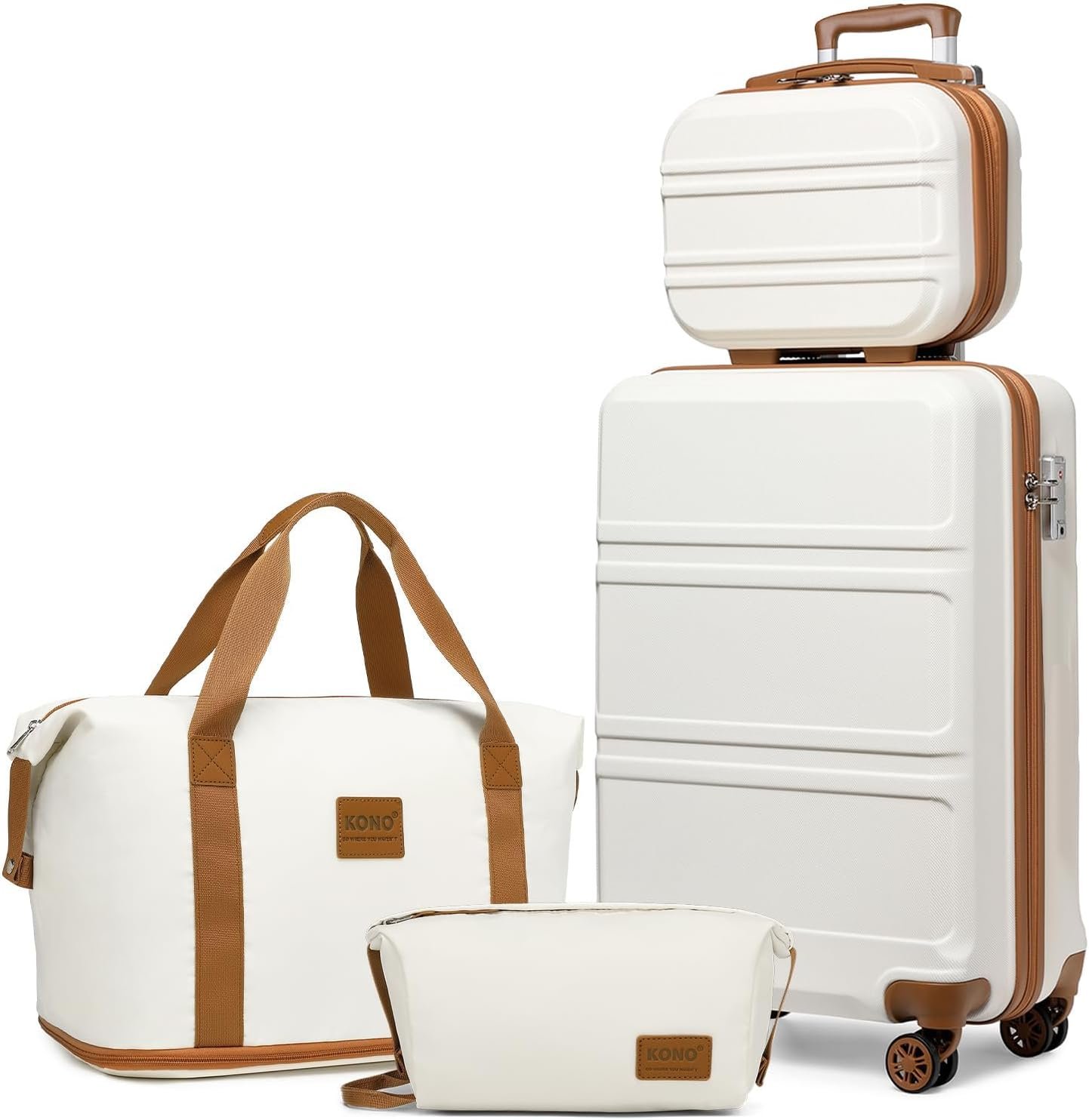 Kono 4 Piece Luggage Set ABS+PC Hard Shell Carry-On Cabin Suitcase White