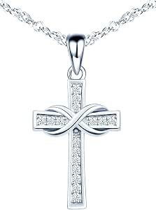 MicLee Necklace pendant for women, 925 sterling silver necklace, Cross necklace pendant, with infinity symbol, Inlaid zircon, women's girl's jewelry, silver, rose gold or gold