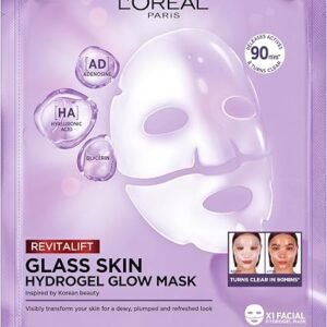 L'Oreal Paris Revitalift Filler Glass Skin Hydrogel Glow Mask, Korean-Skincare Inspired Masks, 1pc