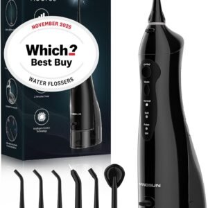 Hangsun Water Flossers for Teeth Cordless Oral Irrigator Dental Water Jet HOC760 Electric Tooth Flosser with 6 Jet Tips 300ML Water Tank USB Rechargeable for Tavel and Home Use Black