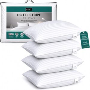 Adam Home Pillows 4 Pack Hotel Quality Side Sleeper Bounce Back Bed Pillow Hypoallergenic & Anti Dust Mite Resistant Premium Filled Hotel Pillows Pack of 4