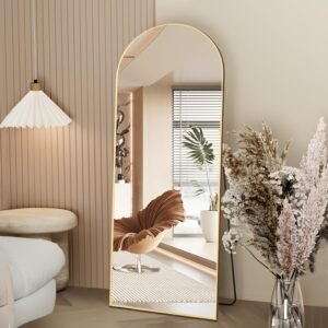 Full Length Mirror, 162x53cm Arch Floor Mirror with Stand, Gold Arched Full Body Standing or Leaning for Bedroom, Living Room