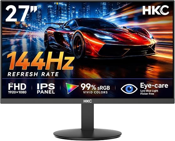 27 inch Gaming Monitor 144Hz, FHD 1080P IPS Display with 99% sRGB, FreeSync, Tilt Adjustable, lowblue mode, HDMI/VGA Ports for Home Office and computer monitor V2718S