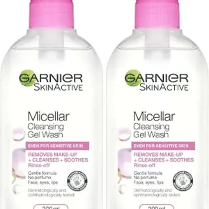 Garnier Micellar Gel Face Wash For Sensitive Skin 200ml, Gentle Face Cleanser & Makeup Remover, Recognised By The British Skin Foundation, Rinse-Off, Non-Drying & Fragrance Free Formula (Pack of 2)