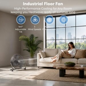 Air Pro 20" Floor Fan - Powerful Air Cooling Fan High Velocity Circulating Fan with 3 Speed Setting & Adjustable Tilt Indoor Home, Office, Gym Fan Portable Electric Fan Metal Fan With 1.6m Long Cable
